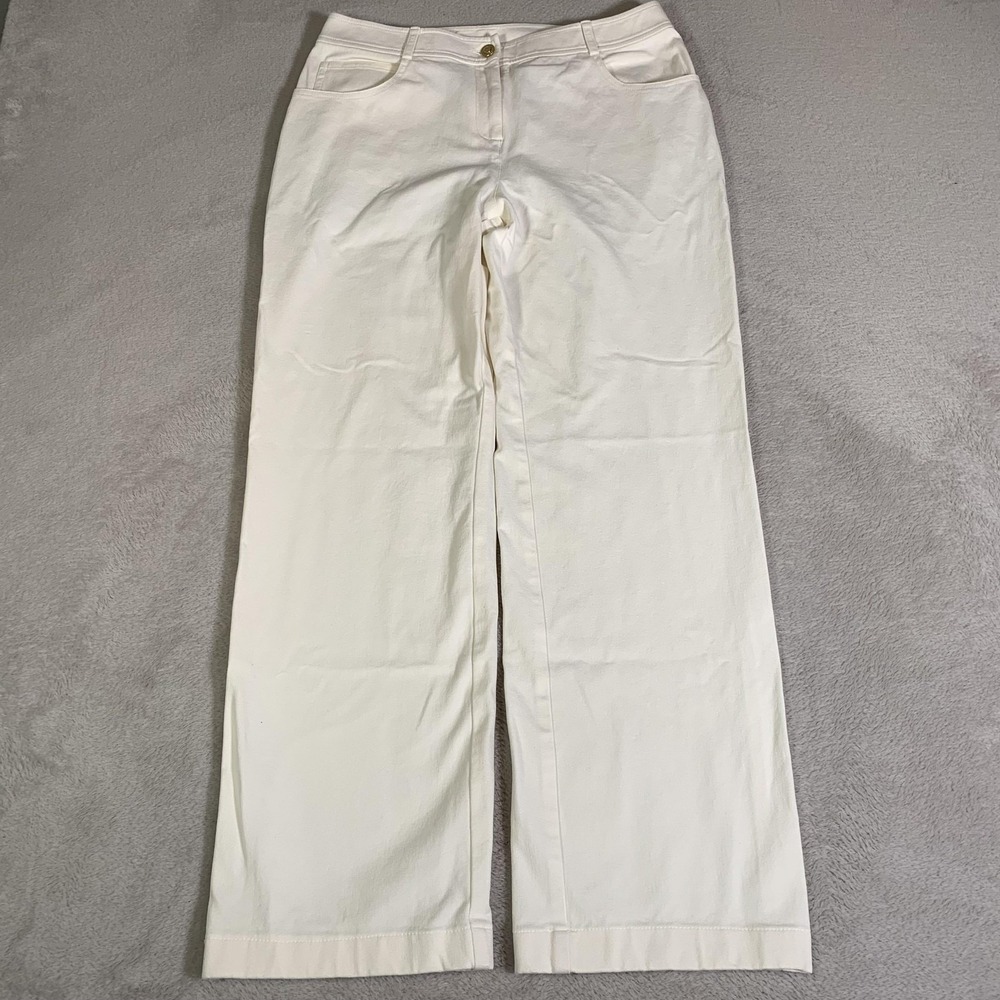 St. John Pants Womens 8 White Denim Straight Leg Jeans Style Logo USA Dressy